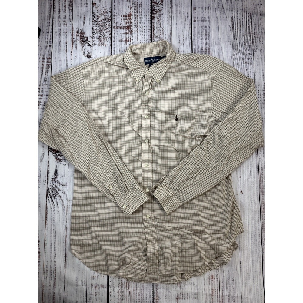 Ralph Lauren Shirt Men's Long Sleeve Button Up Tan Striped Classic Fit Size 17